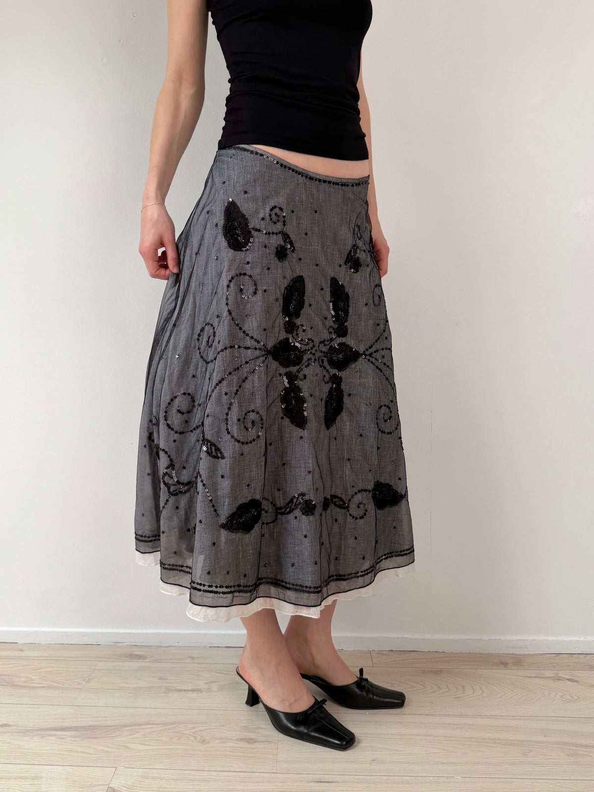 Embroidered sequin skirt