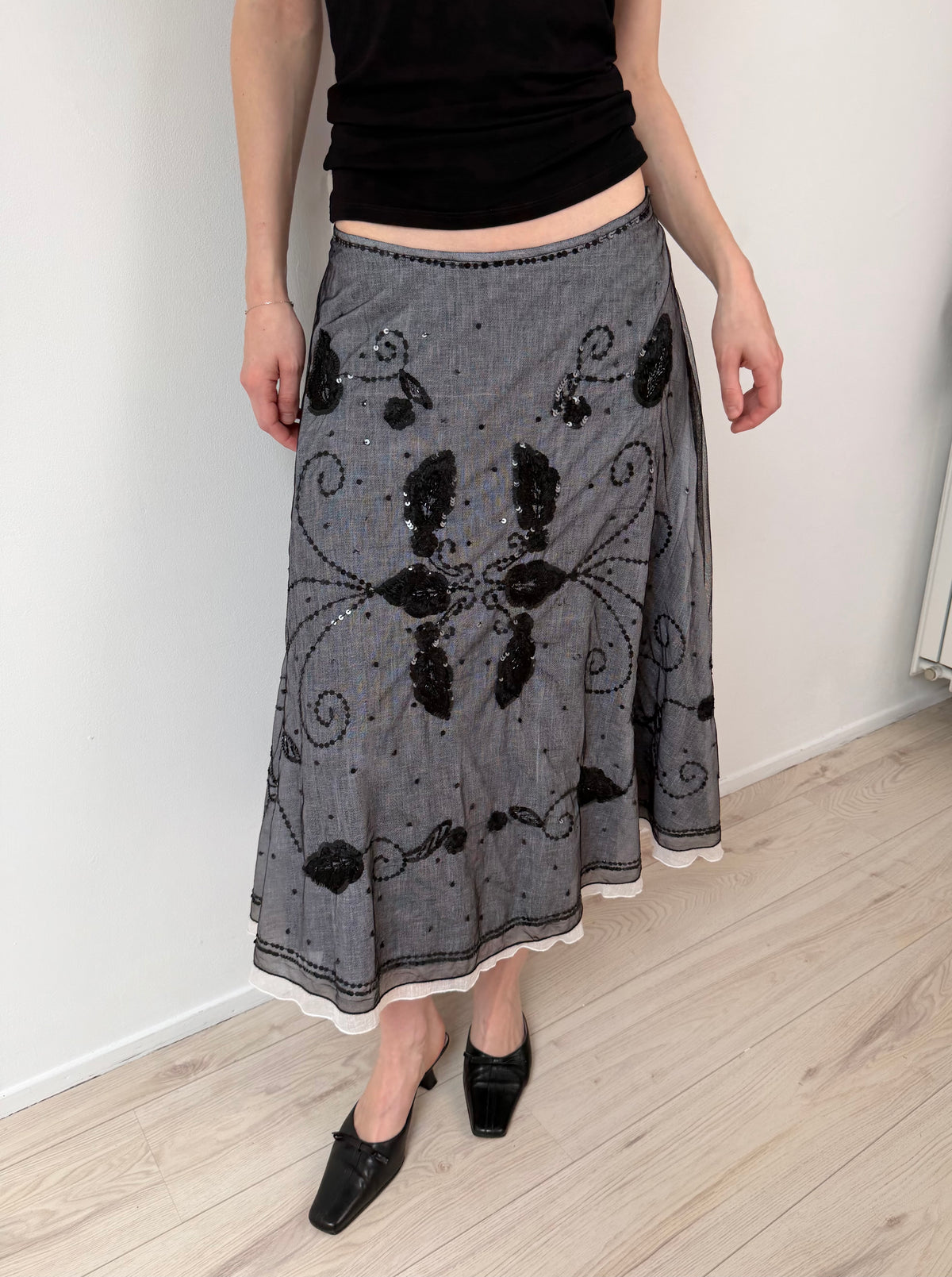 Embroidered sequin skirt