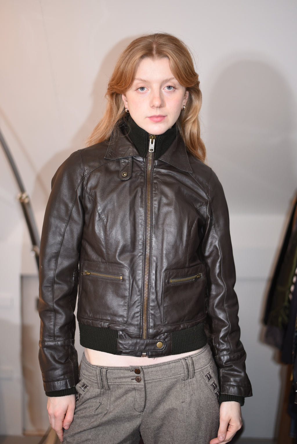 Dark brown leather fitted jacket