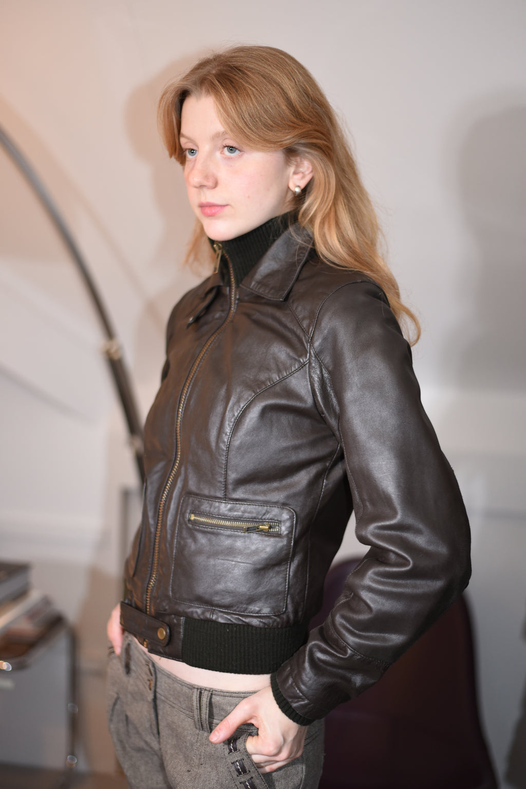 Dark brown leather fitted jacket