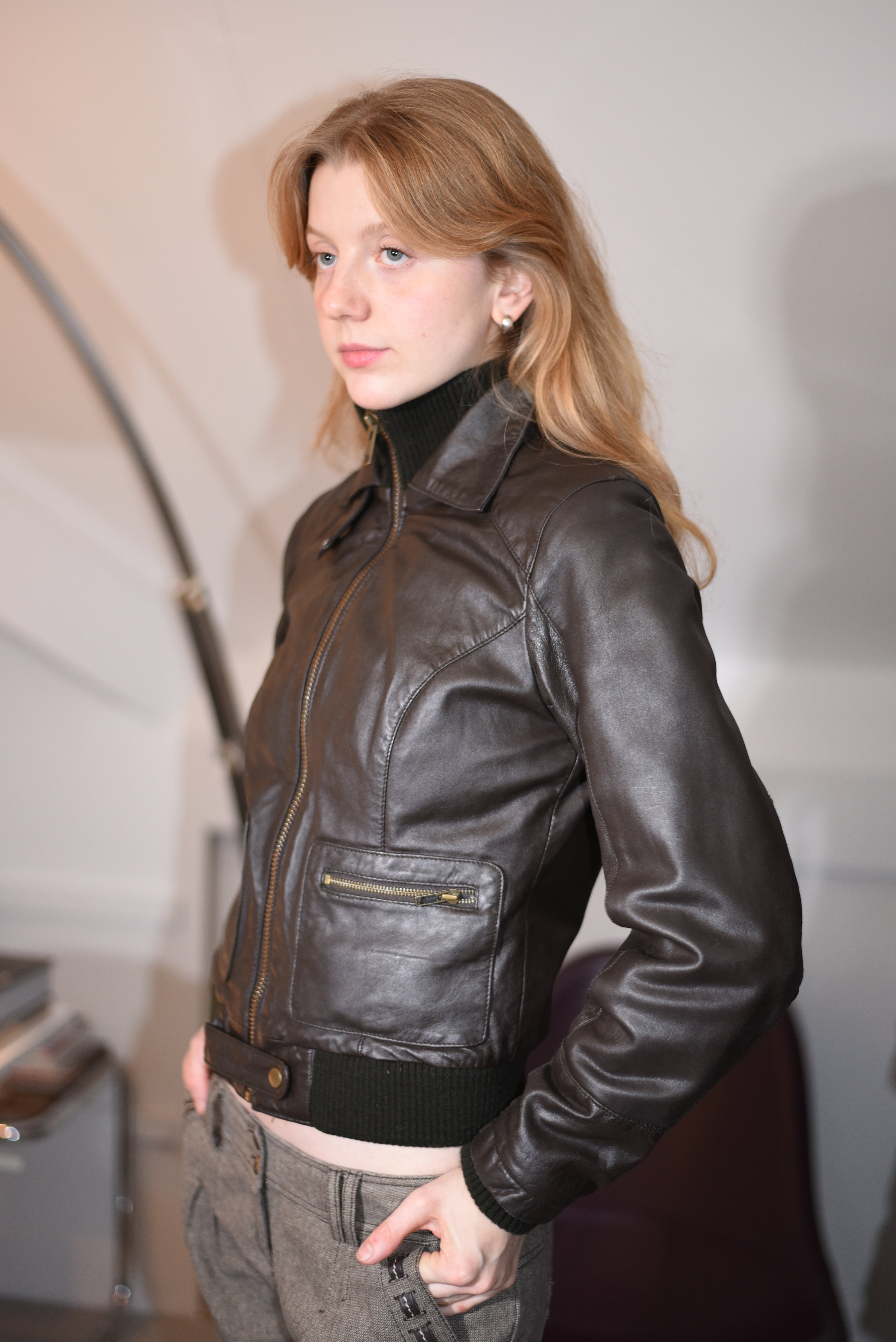 Dark brown leather fitted jacket