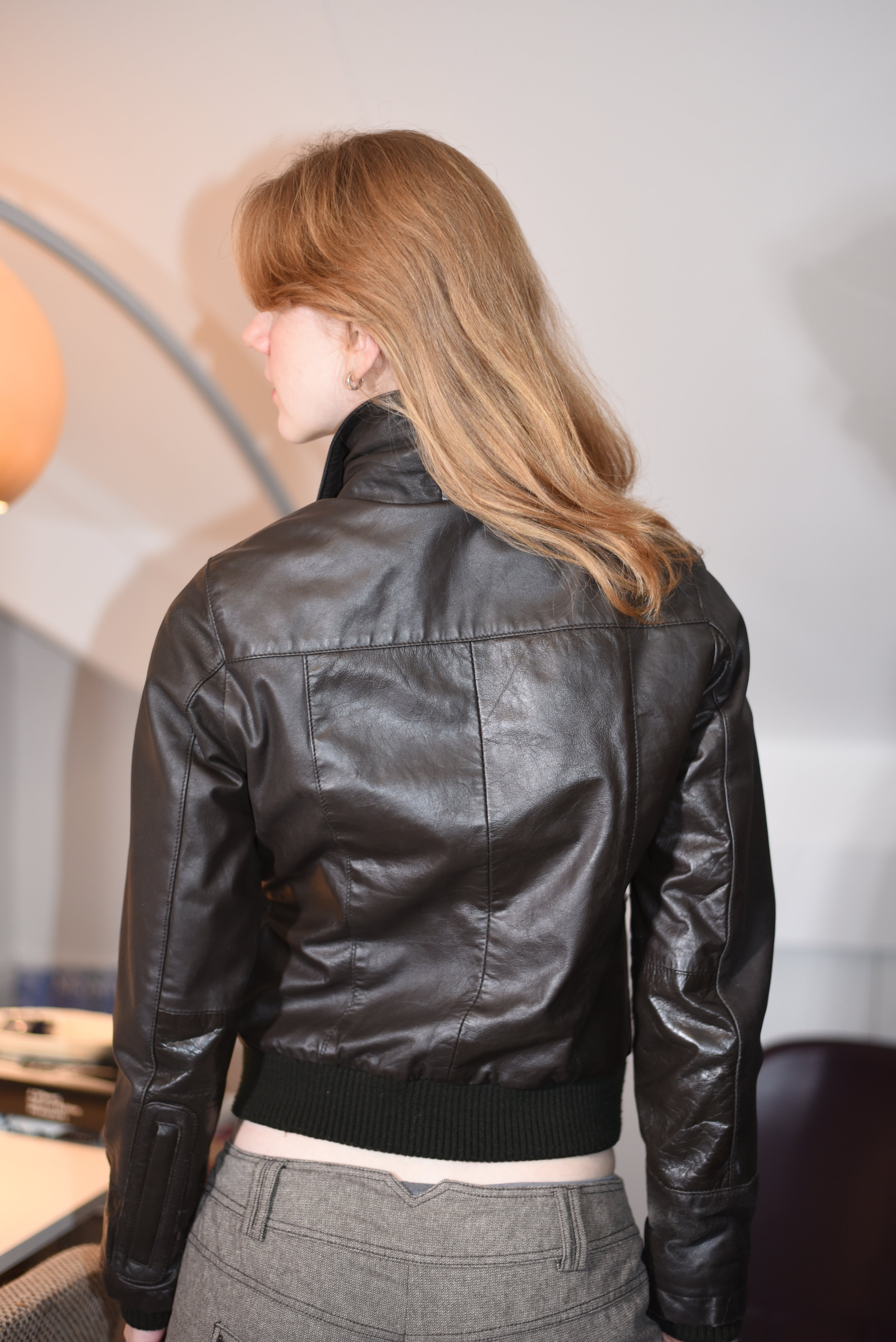 Dark brown leather fitted jacket