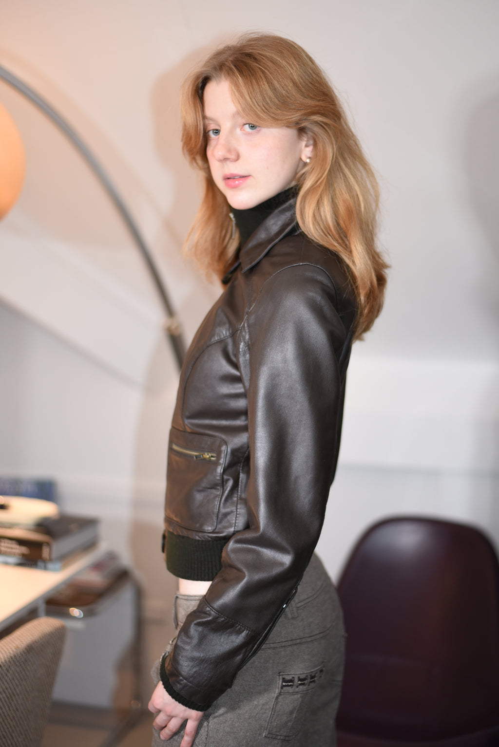 Dark brown leather fitted jacket