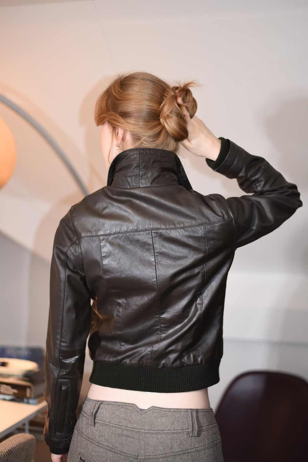 Dark brown leather fitted jacket