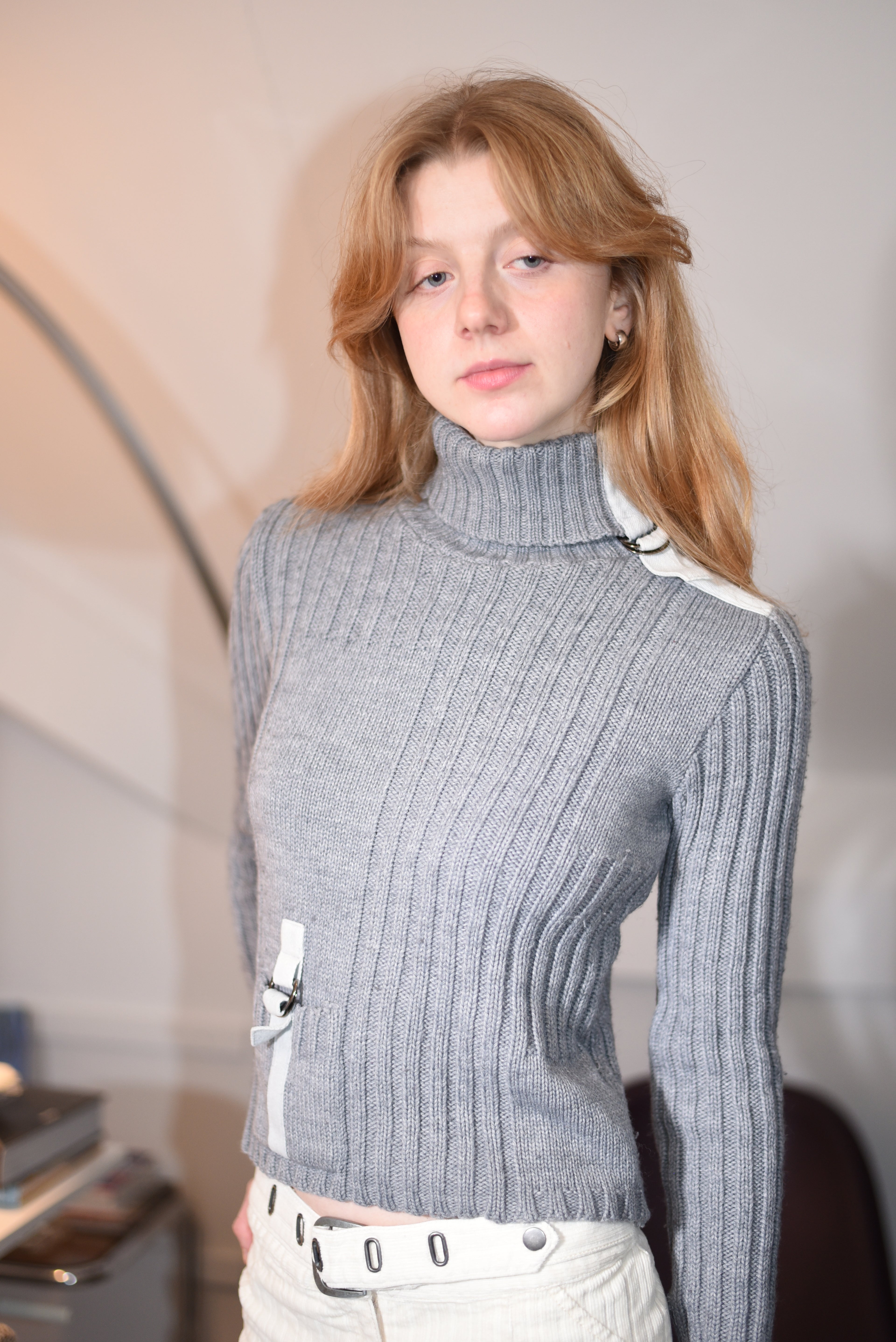 Grey ribbed turtleneck sweater