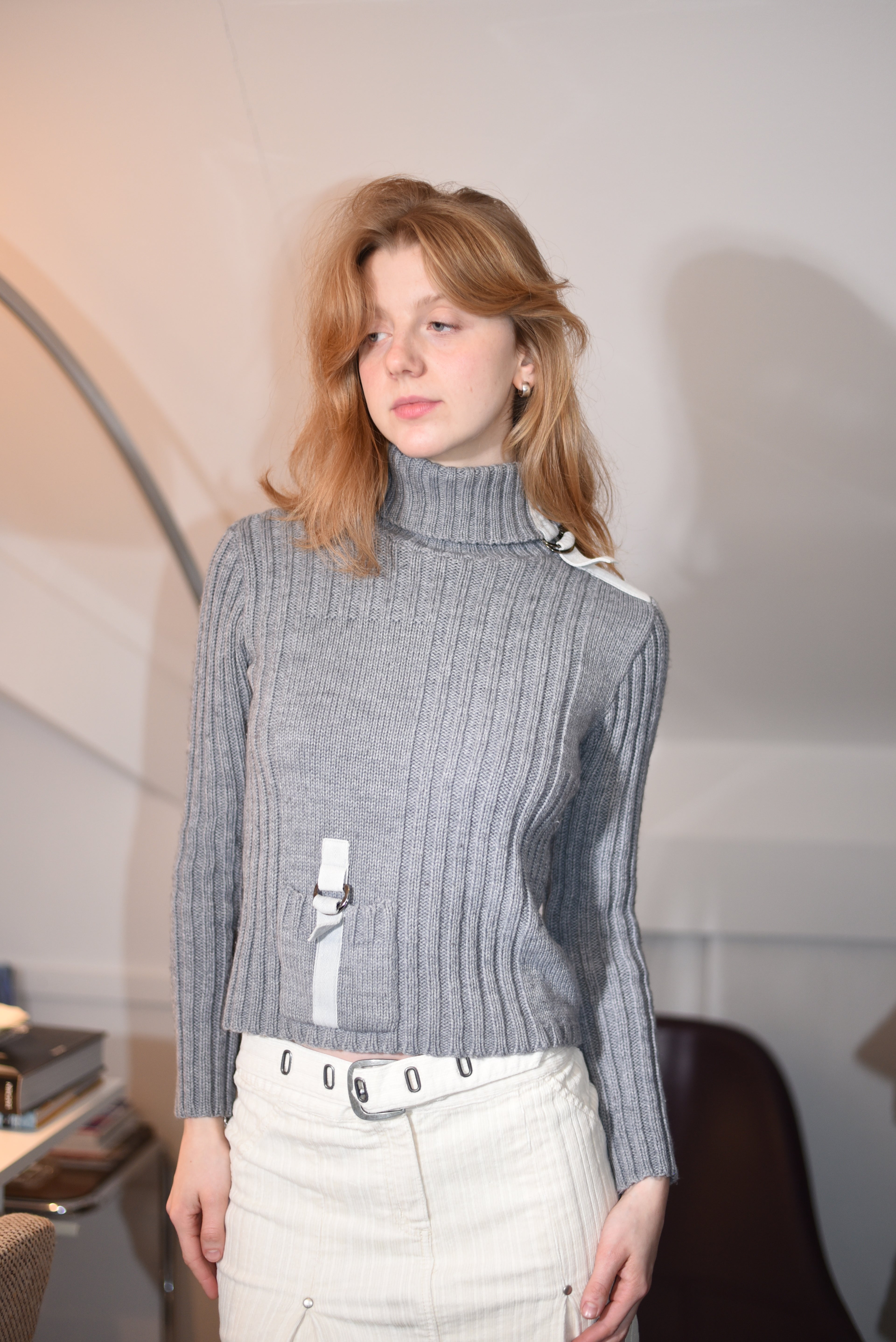 Grey ribbed turtleneck sweater