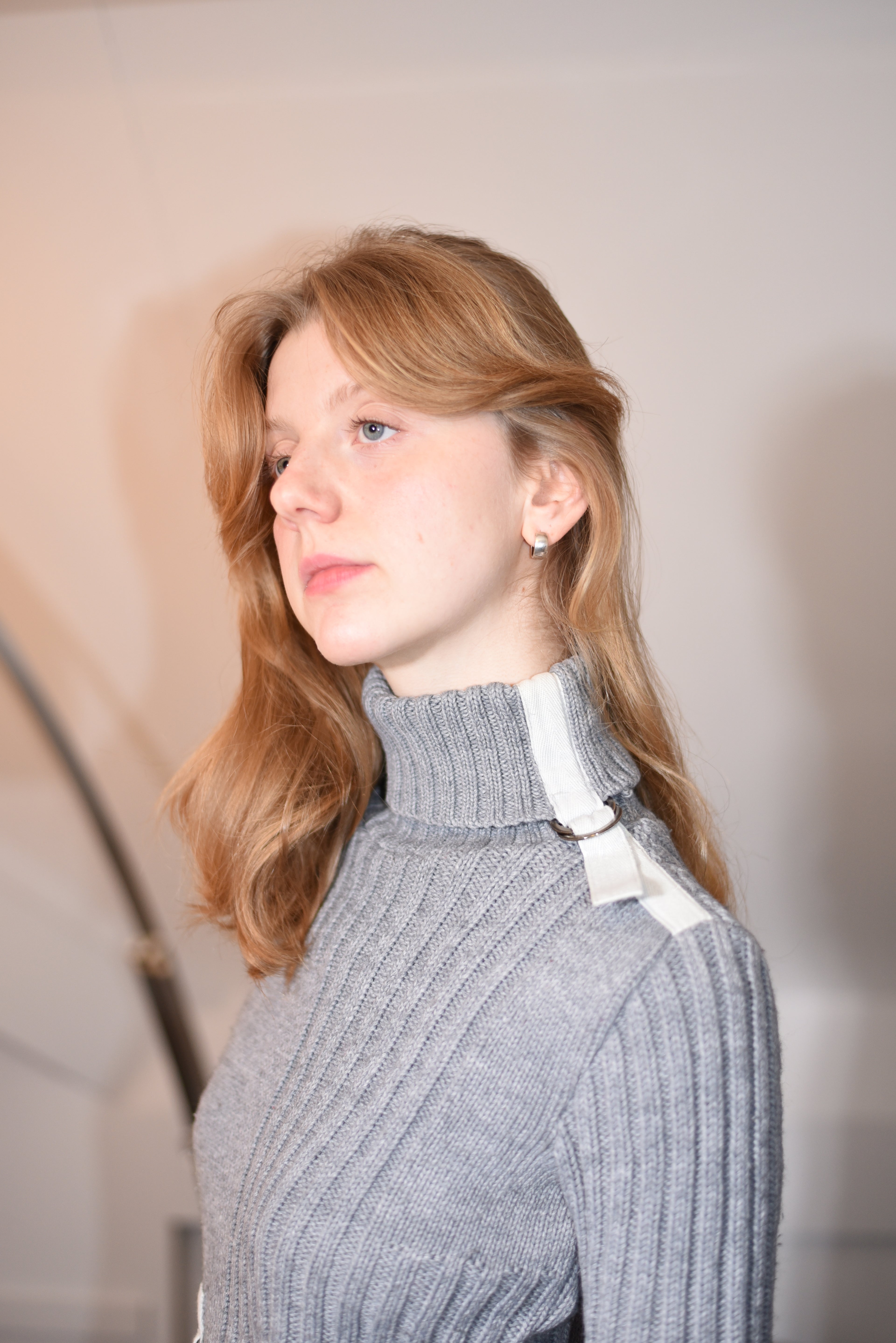 Grey ribbed turtleneck sweater