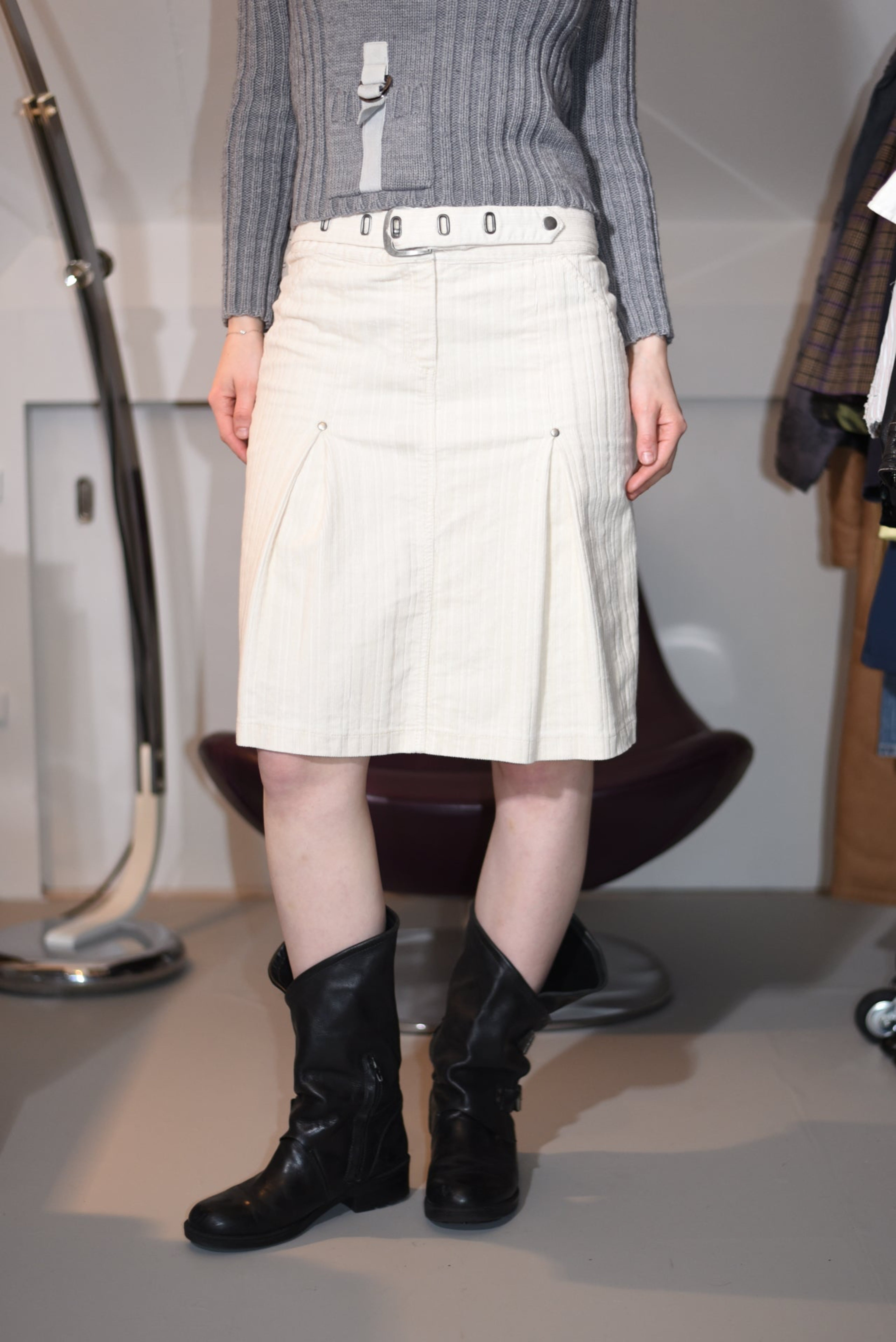 Cream corduroy knee-length skirt