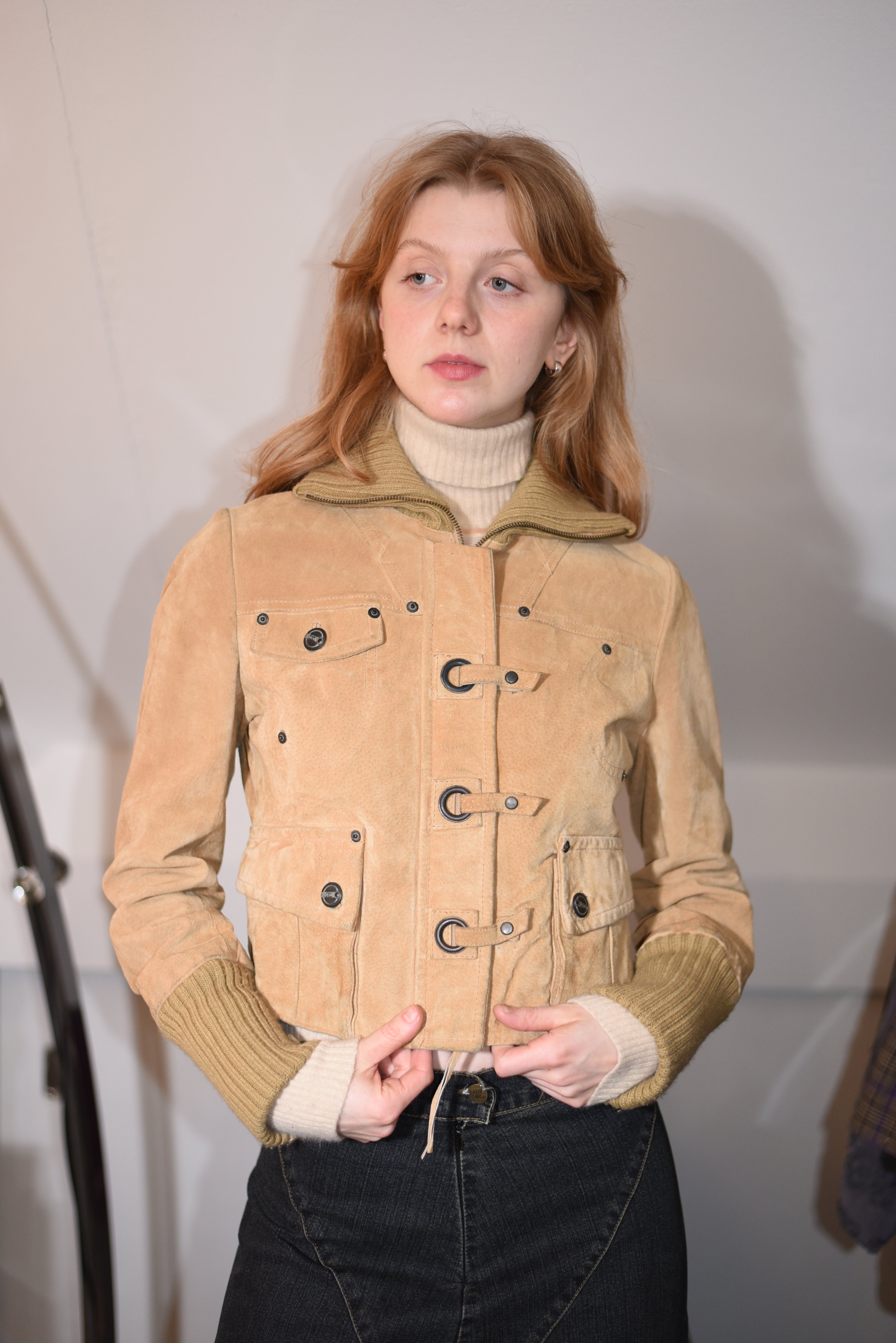 Tan suede cropped jacket