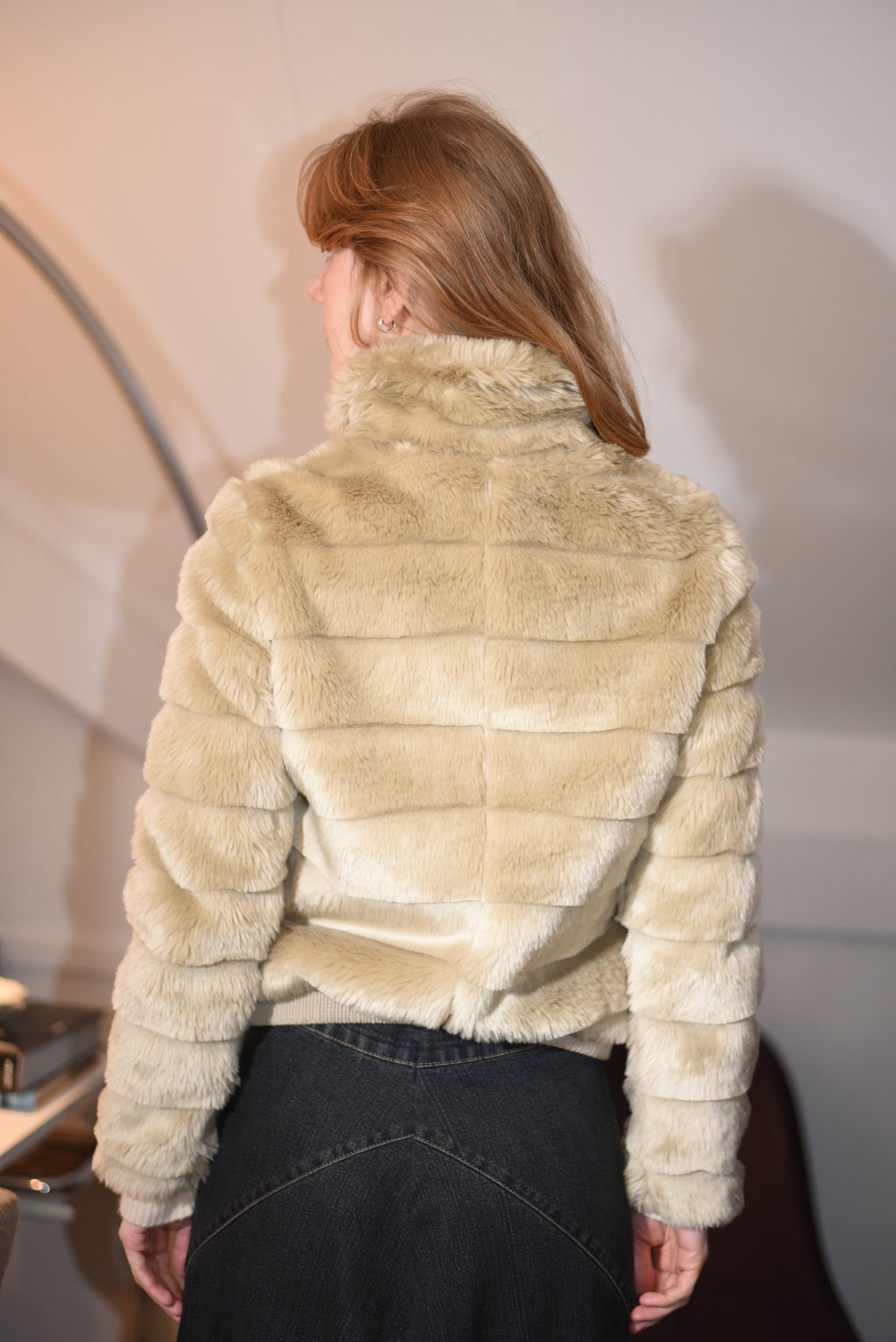 Beige faux fur puffer jacket