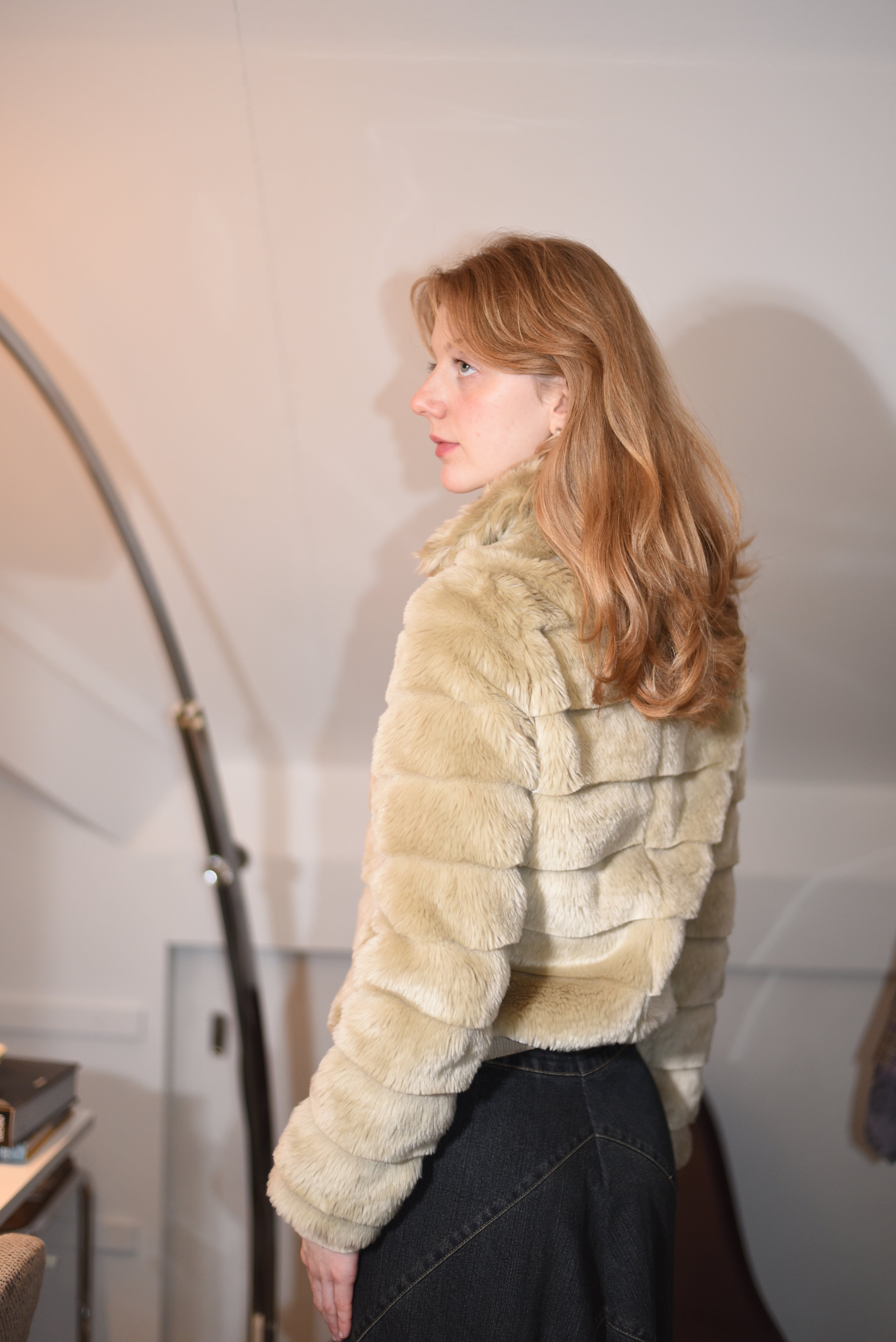 Beige faux fur puffer jacket