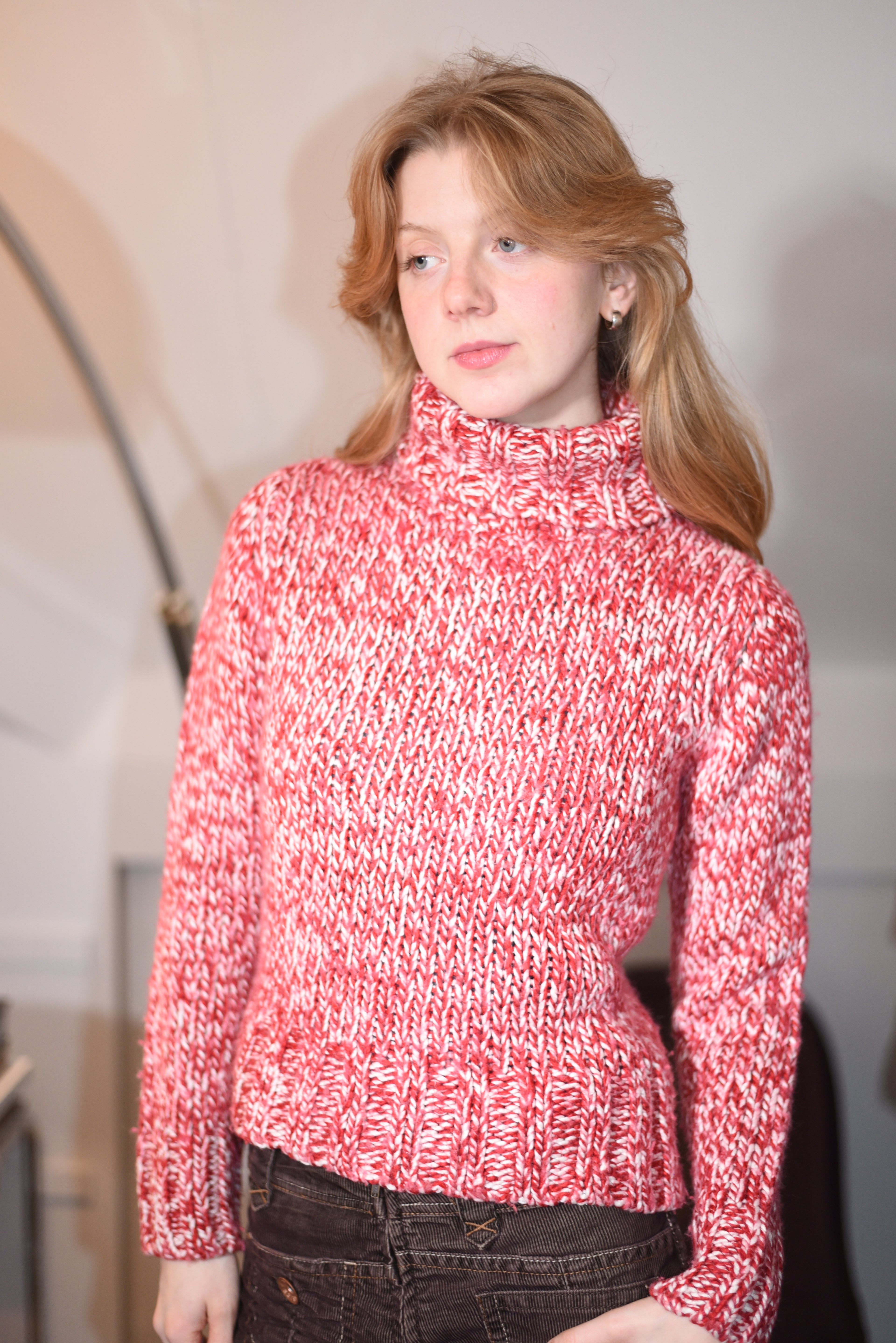 Red marled knit turtleneck sweater