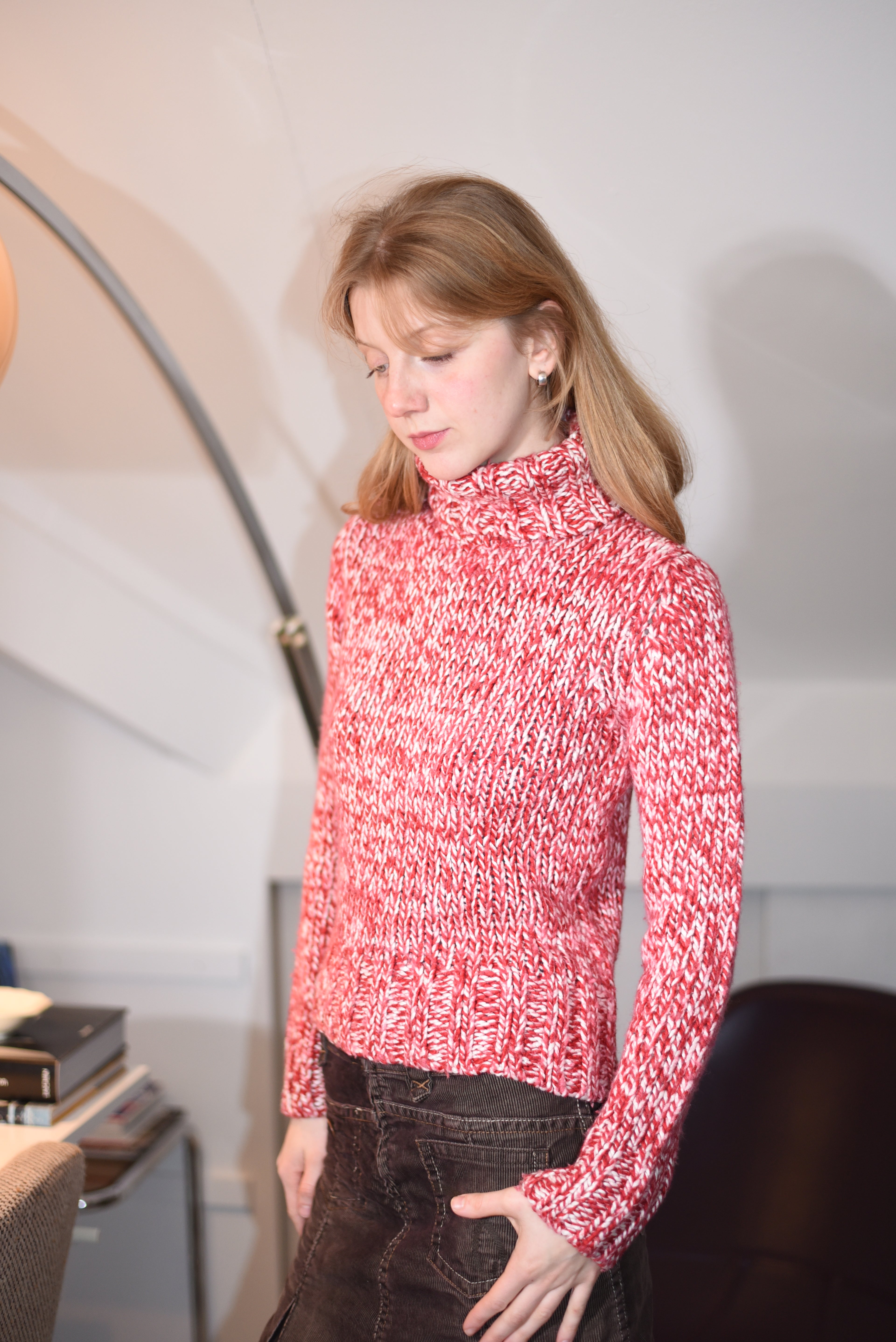 Red marled knit turtleneck sweater