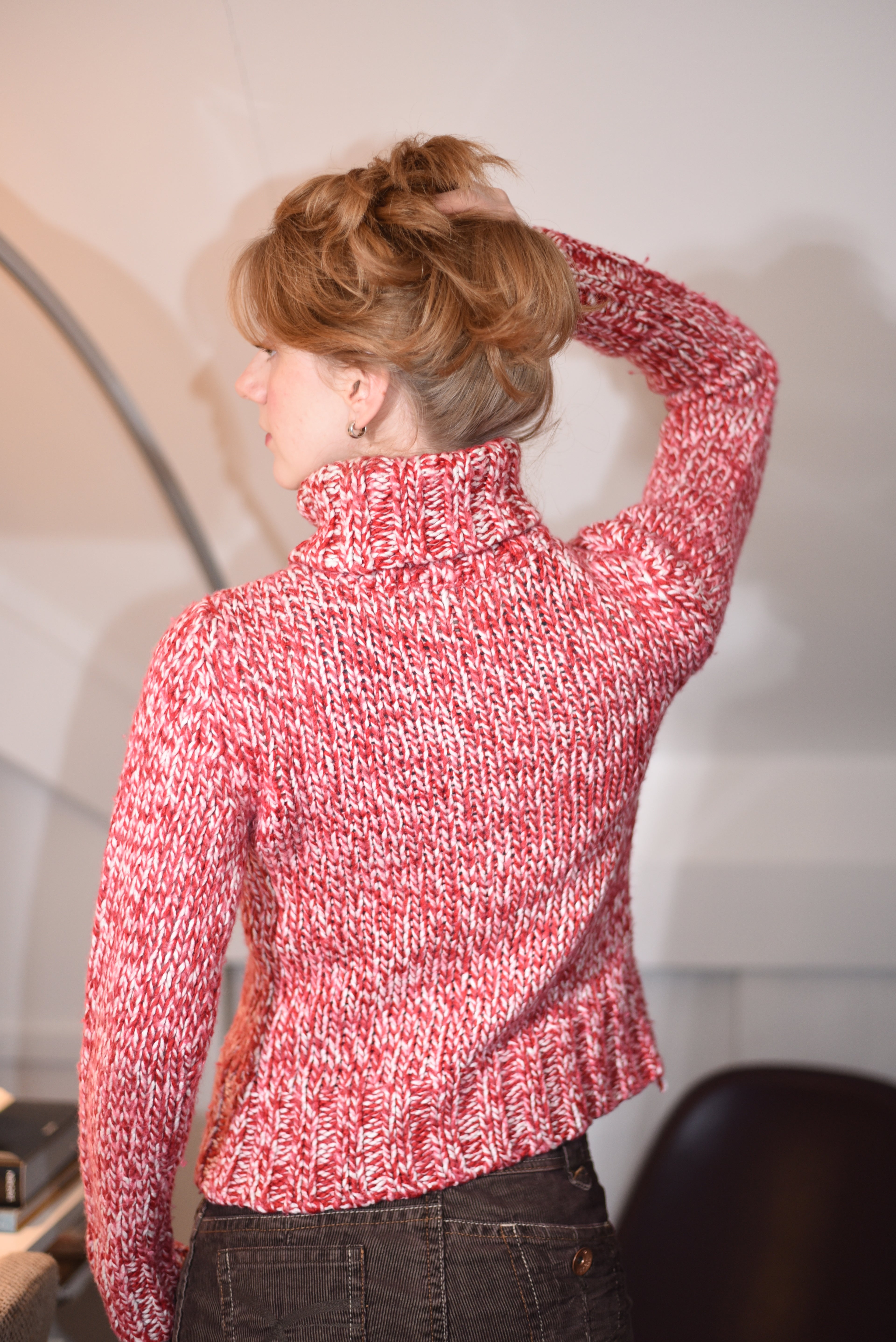 Red marled knit turtleneck sweater