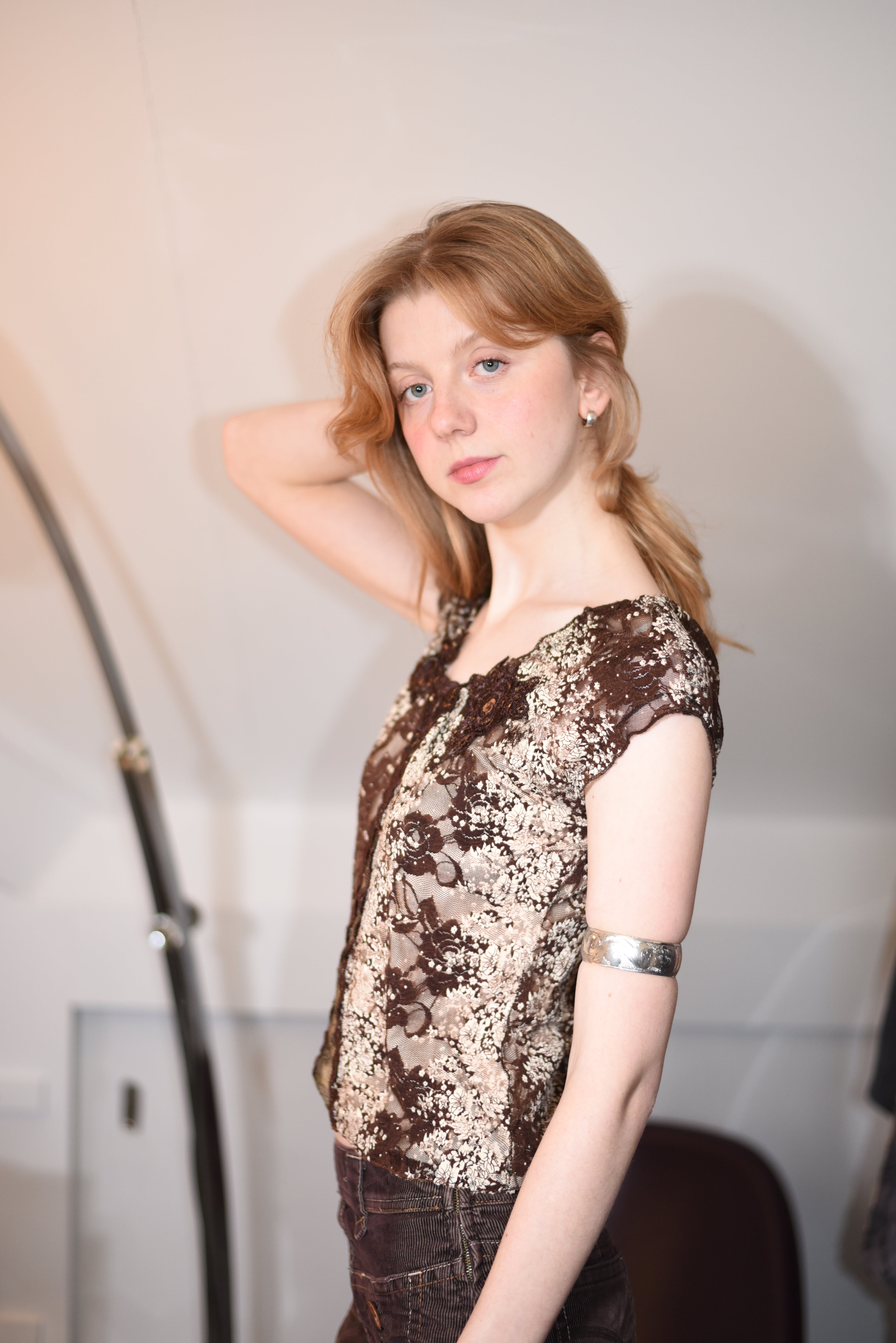 Brown lace floral top