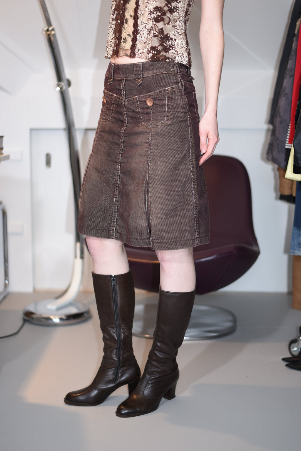 Brown corduroy A-line Skirt