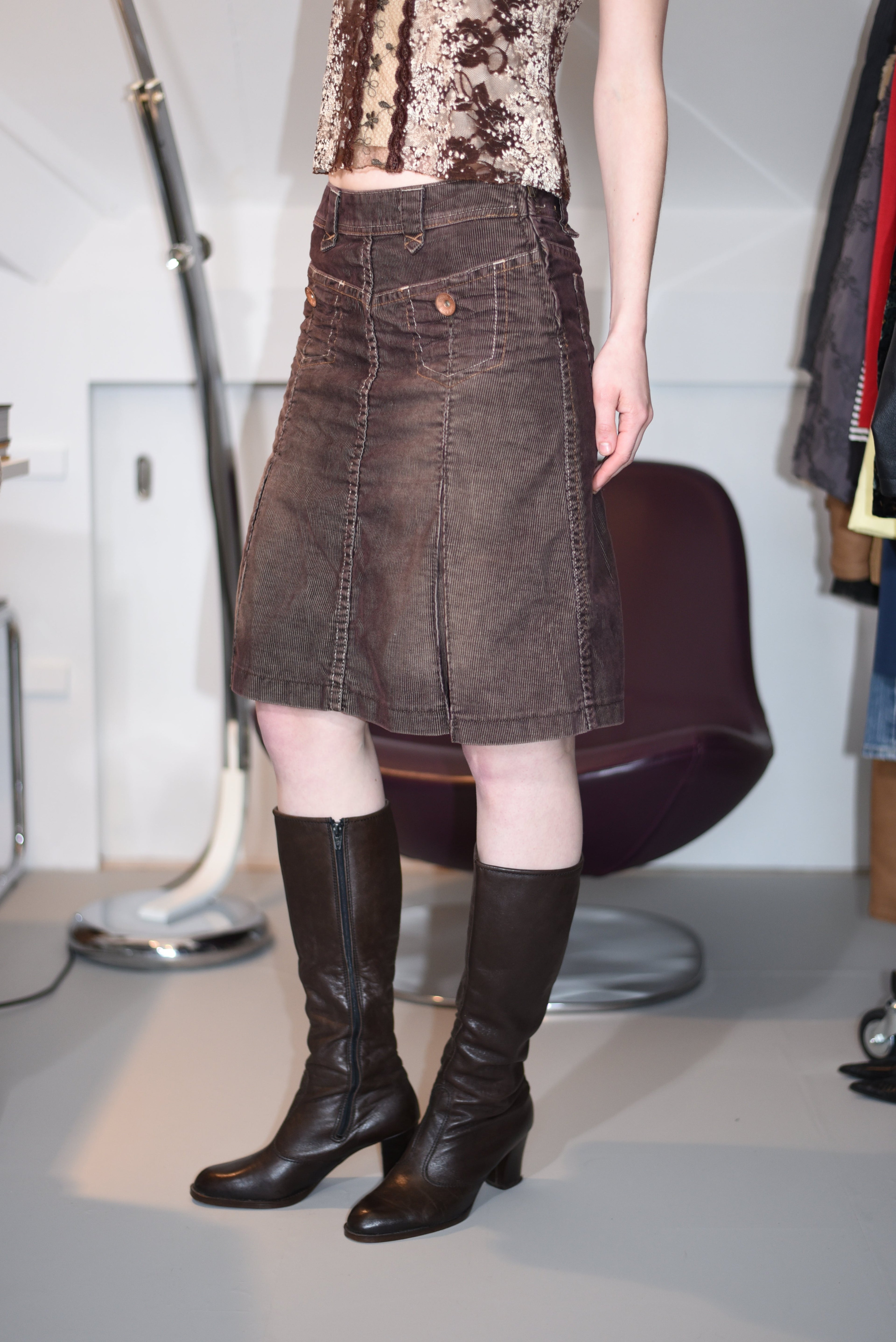 Brown corduroy A-line Skirt