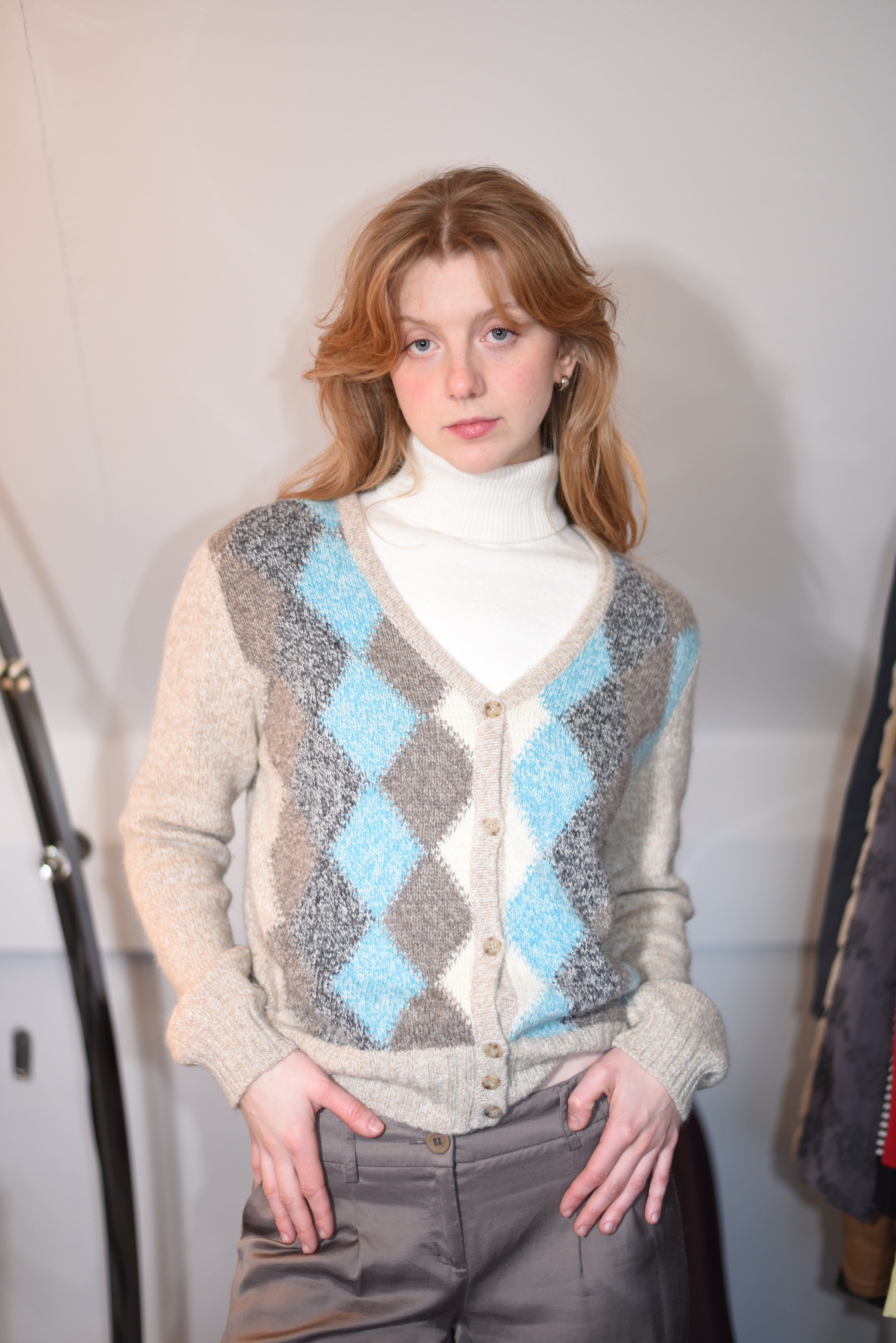 Argyle wool-mohair cardigan