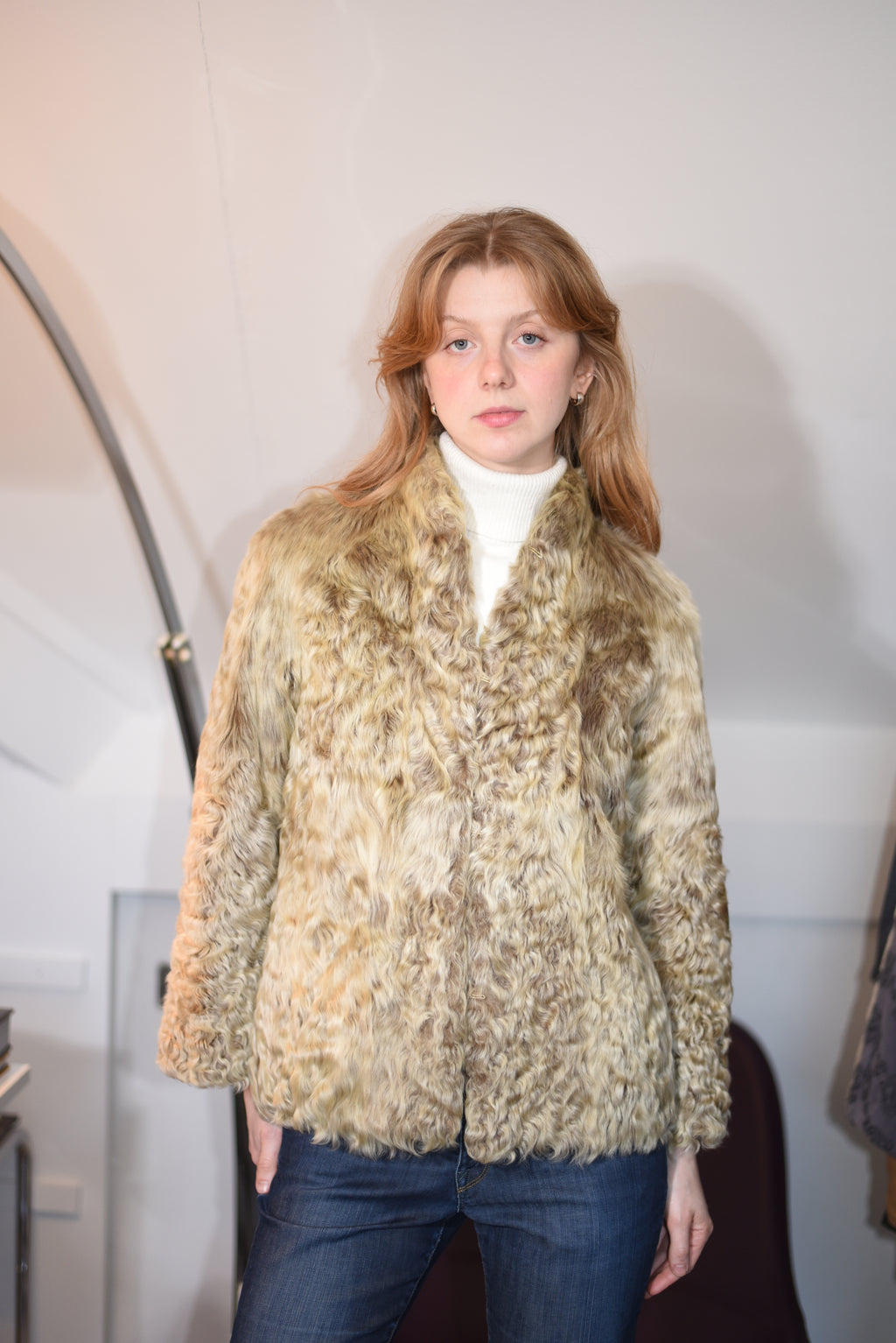 Real beige curly lamb fur jacket