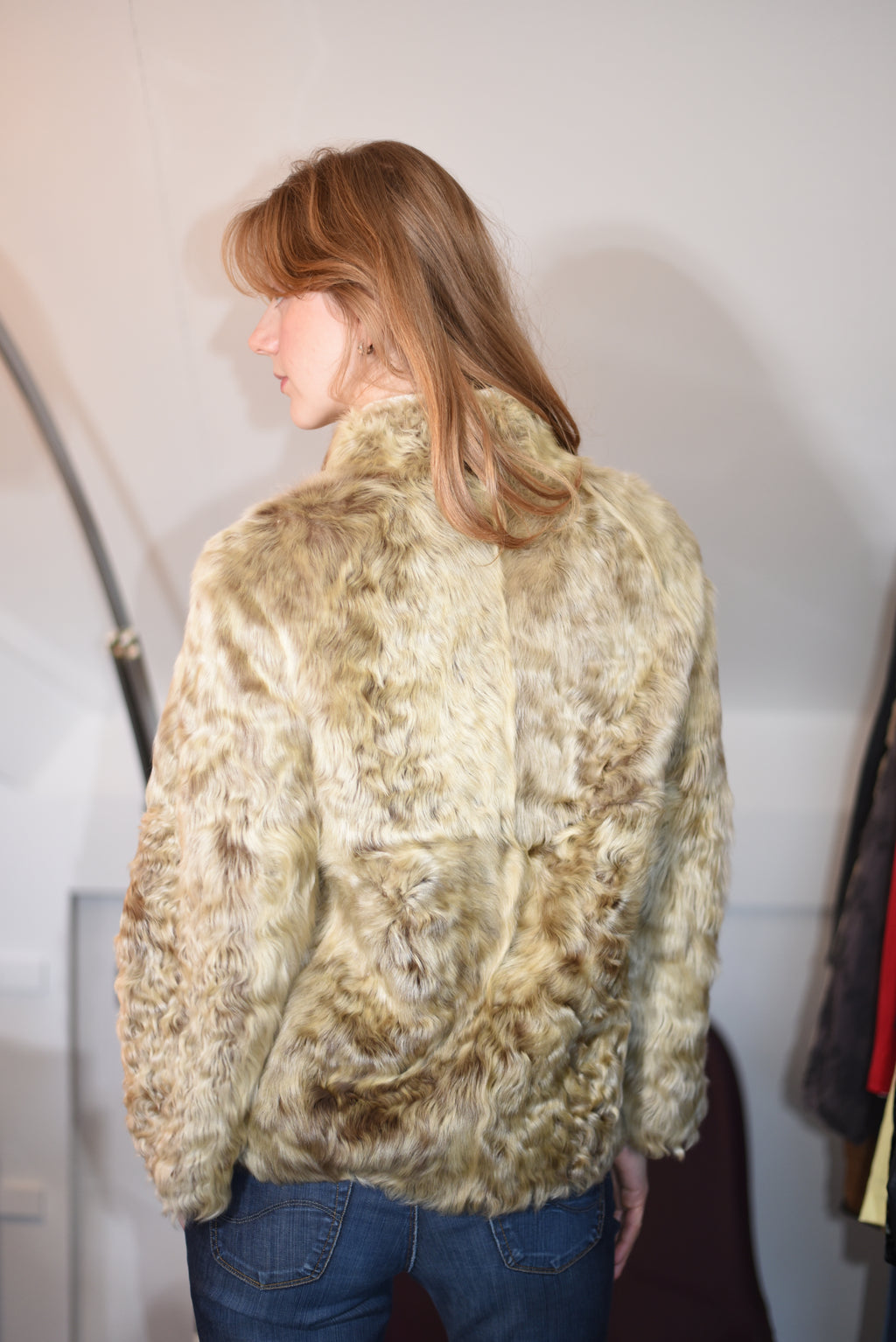 Real beige curly lamb fur jacket