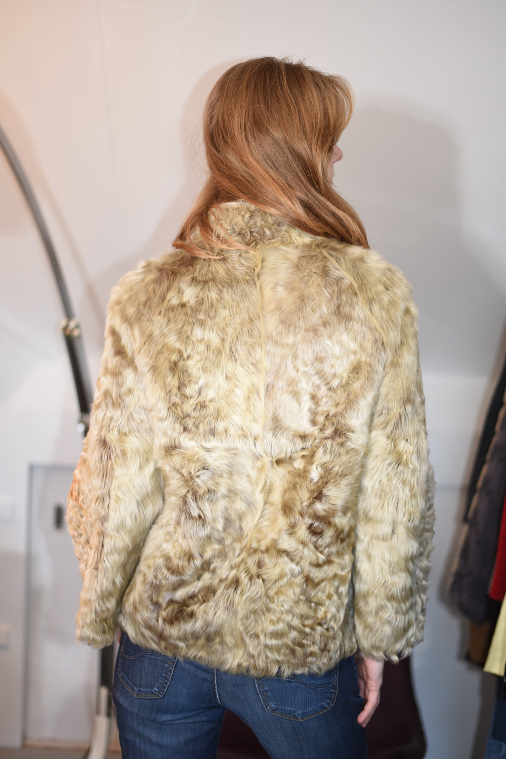 Real beige curly lamb fur jacket