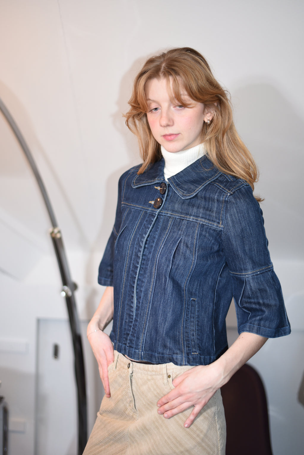 Denim dark wash babydoll jacket