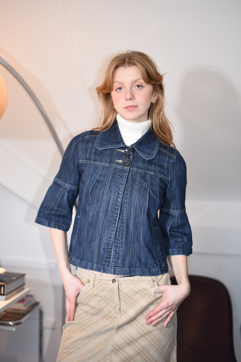 Denim dark wash babydoll jacket