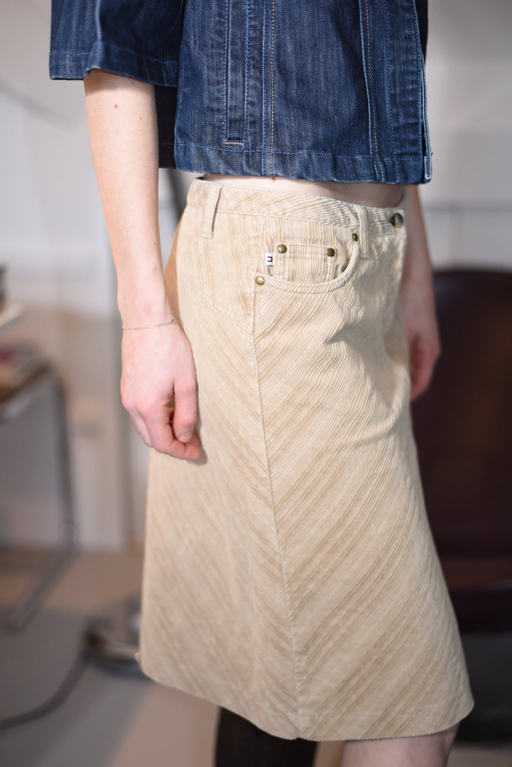 Tommy Hilfiger beige corduroy A-line skirt